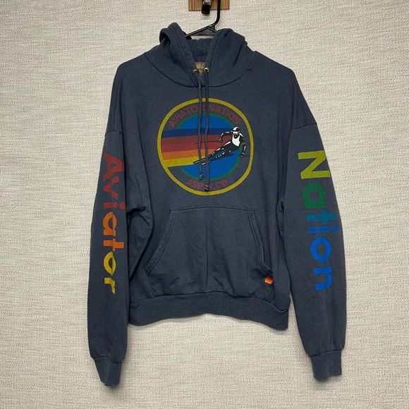 Aviator Nation Tops - Aviator Nation Hoodie XS Relaxed Pullover Spellout Charcoal Gray Coastal